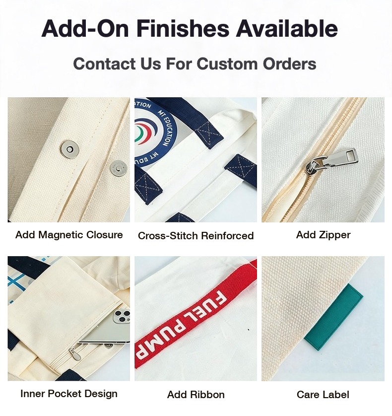 Ribbon-Handle Canvas Tote — 12 oz Promotional Shopper — specifications and construction detail