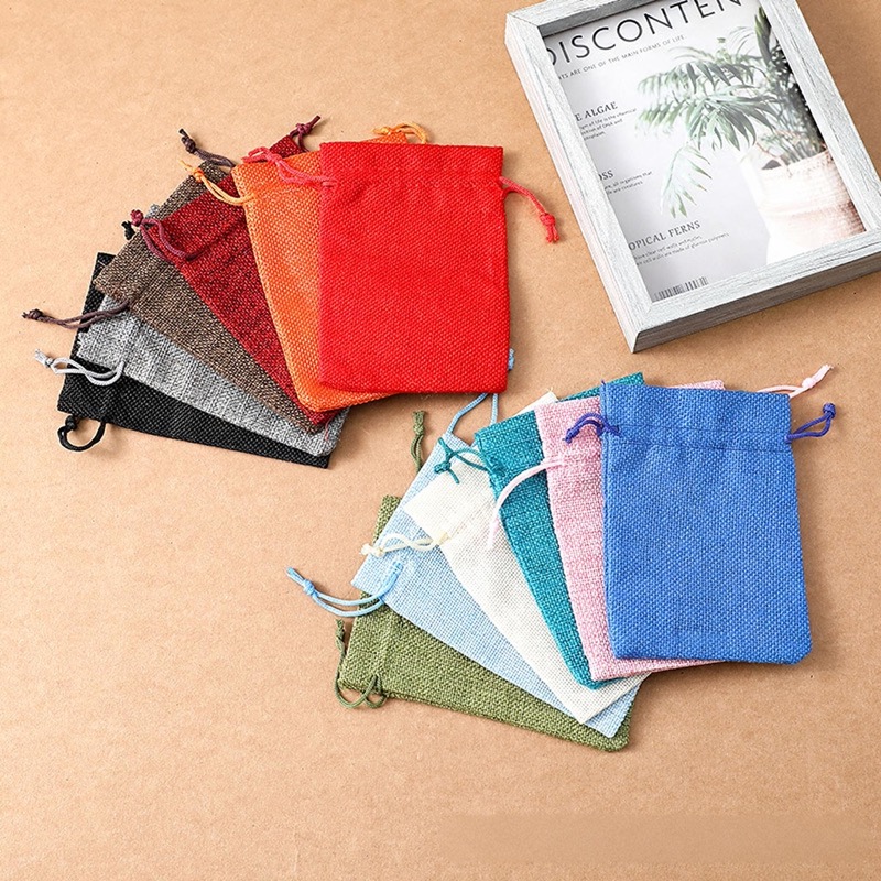 Cotton-Linen Burlap Drawstring Gift Bag — Rustic Party, Wedding & Favour Pouch with Custom Logo — specifications and construction detail