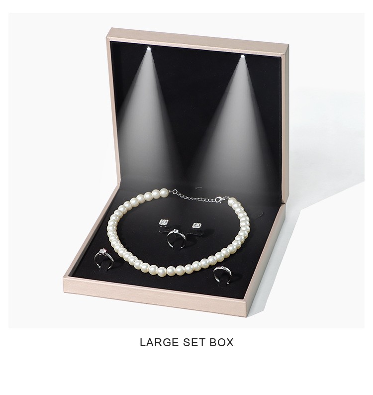 LED Lighted Brushed PU Leather Jewellery Box — Ring, Pendant, Bangle, Bracelet & Set Cases — specifications and construction detail