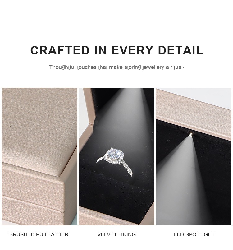 LED Lighted Brushed PU Leather Jewellery Box — Ring, Pendant, Bangle, Bracelet & Set Cases — specifications and construction detail