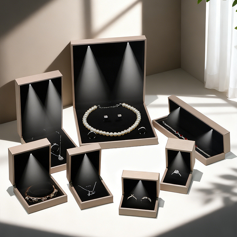 LED Lighted Brushed PU Leather Jewellery Box — Ring, Pendant, Bangle, Bracelet & Set Cases — custom wholesale jewelry boxes, made in our own factory