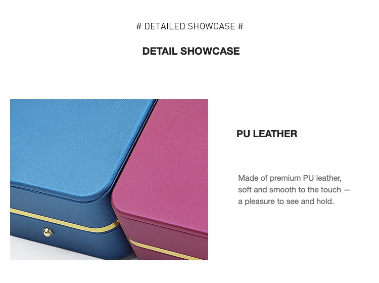 Rounded Gold-Edge PU Leather Jewellery Box — Ring, Pendant, Bangle & Bracelet Cases — specifications and construction detail