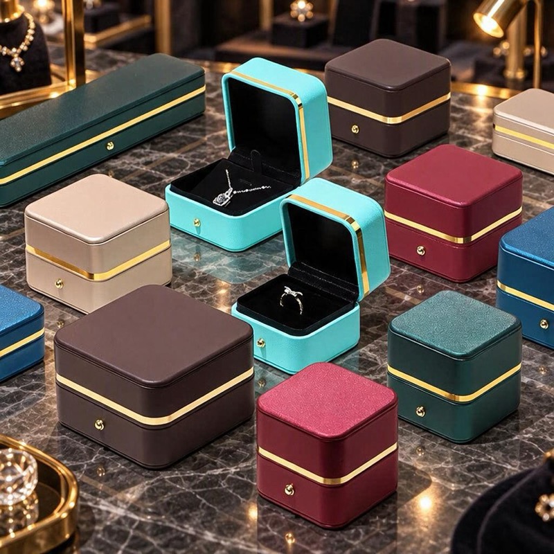 Rounded Gold-Edge PU Leather Jewellery Box — Ring, Pendant, Bangle & Bracelet Cases — custom wholesale jewelry boxes, made in our own factory