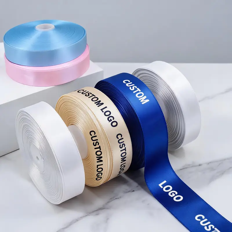 Custom Logo Printed Ribbon — 25 mm x 91 m Branded Satin