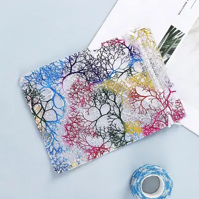 Coral Foil Drawstring Gift Bag — Sheer Organza Jewellery & Favour Pouch