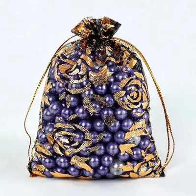 Foil Rose & Heart Organza Drawstring Bag — Hot-Stamped Wedding & Party Favour Pouch