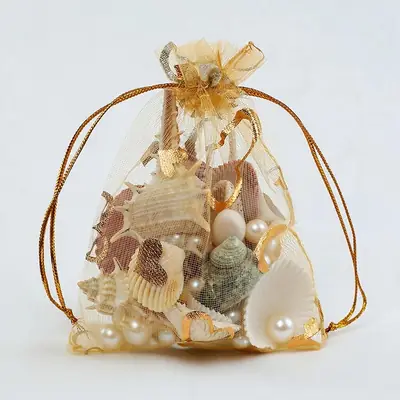Foil Rose & Heart Organza Drawstring Bag — Hot-Stamped Wedding & Party Favour Pouch