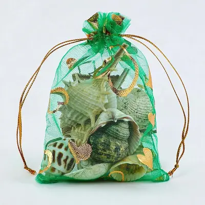 Foil Rose & Heart Organza Drawstring Bag — Hot-Stamped Wedding & Party Favour Pouch