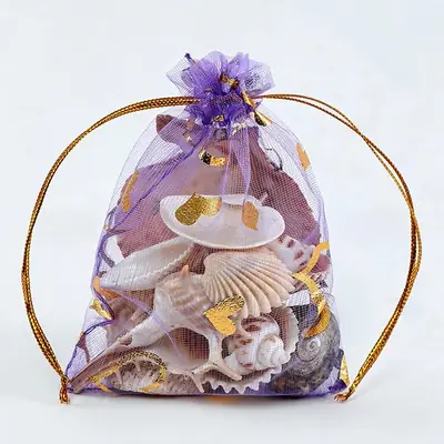 Foil Rose & Heart Organza Drawstring Bag — Hot-Stamped Wedding & Party Favour Pouch