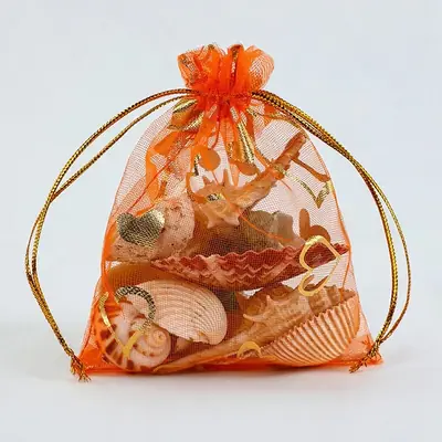 Foil Rose & Heart Organza Drawstring Bag — Hot-Stamped Wedding & Party Favour Pouch