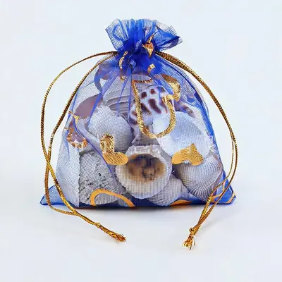 Foil Rose & Heart Organza Drawstring Bag — Hot-Stamped Wedding & Party Favour Pouch