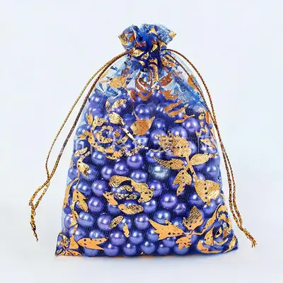 Foil Rose & Heart Organza Drawstring Bag — Hot-Stamped Wedding & Party Favour Pouch