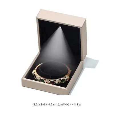 LED Lighted Brushed PU Leather Jewellery Box — Ring, Pendant, Bangle, Bracelet & Set Cases