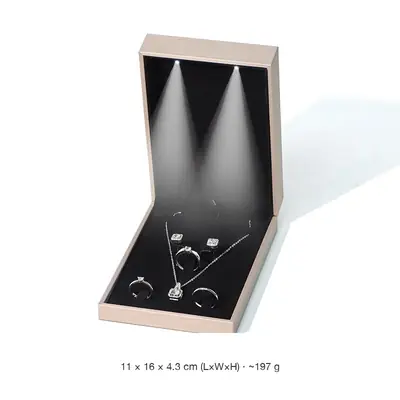 LED Lighted Brushed PU Leather Jewellery Box — Ring, Pendant, Bangle, Bracelet & Set Cases