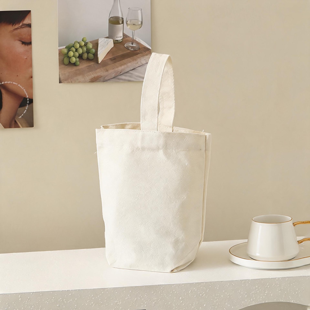 White Single Handle - 12 oz Heavy Poly-Cotton - Size 21 x 23 x 10 / 12 oz Poly-Cotton Canvas