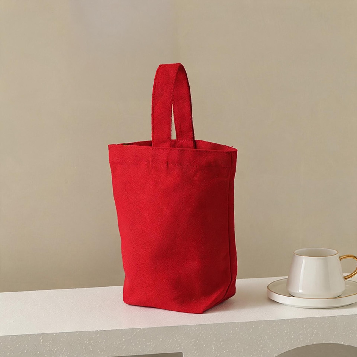Red Single Handle - 12 oz Heavy Poly-Cotton - Size 21 x 23 x 10 / 12 oz Poly-Cotton Canvas
