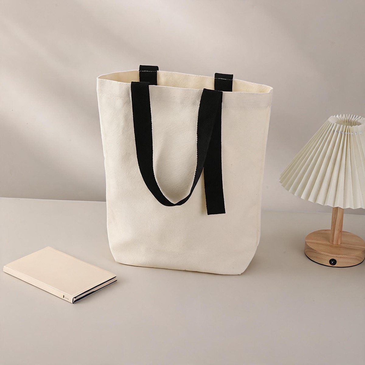Black Gusseted Ribbon Handle - 12 oz Heavy Poly-Cotton - Size 35 x 40 / 12 oz Poly-Cotton Canvas